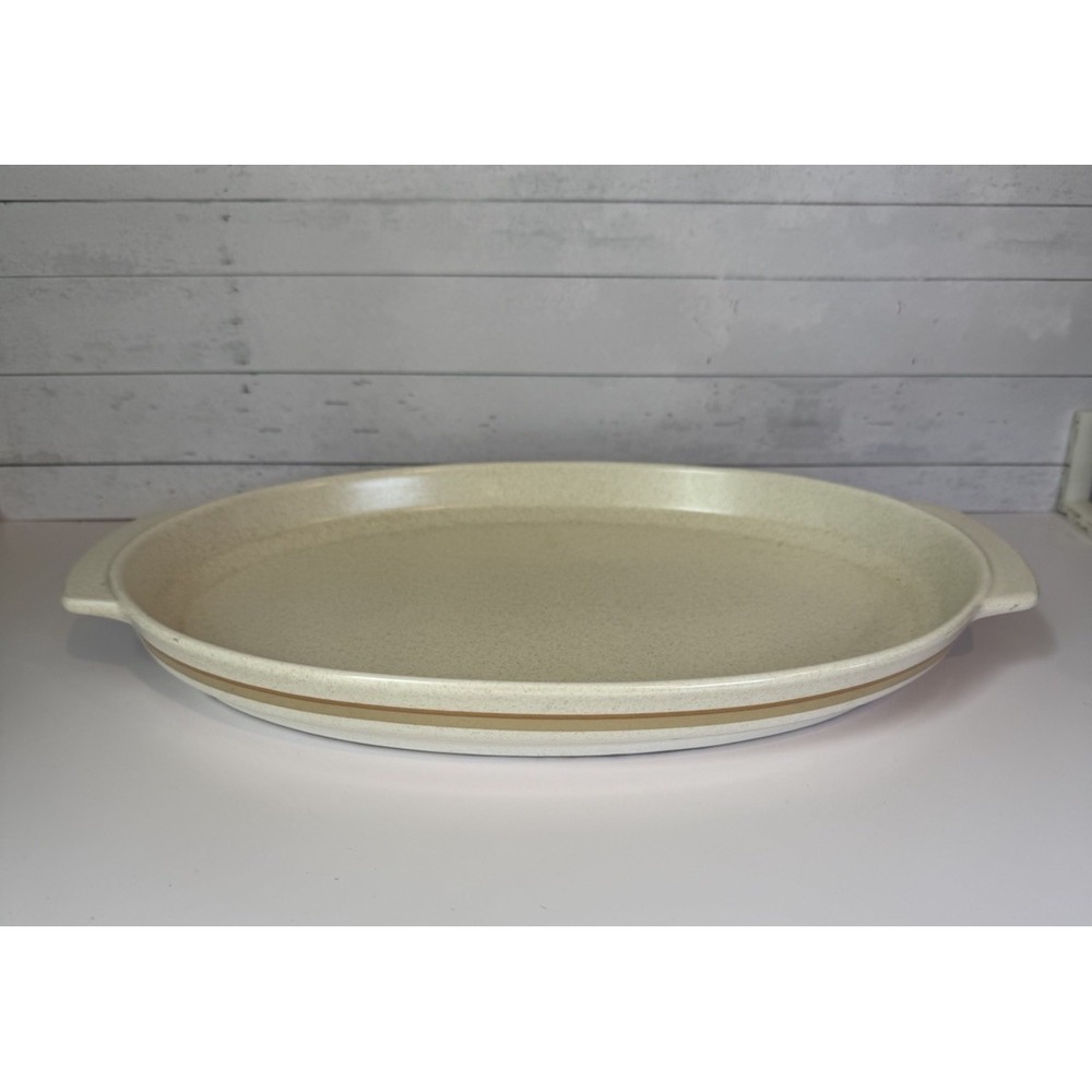 Vintage Lenox Temper-Ware Brushwork Beige 15" Oval Serving Platter Baker USA